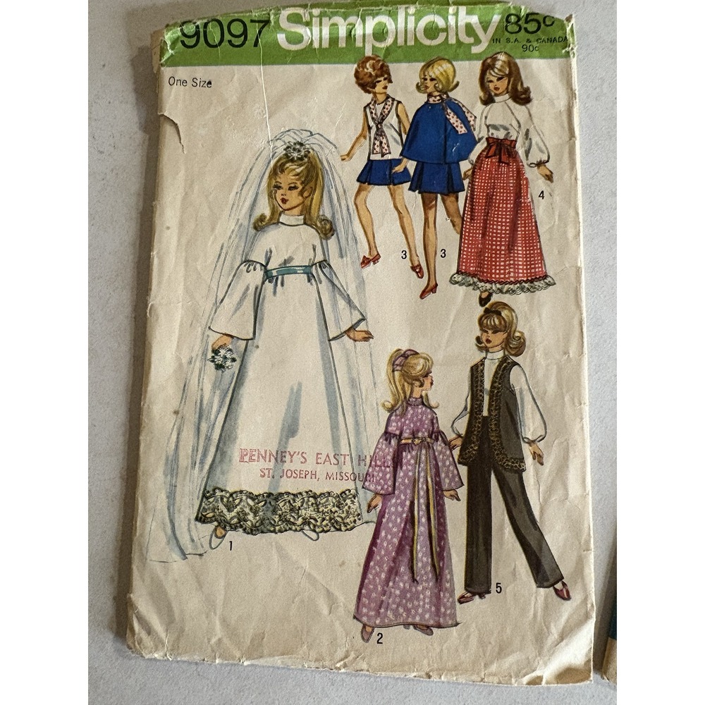 Vintage 1970 Simplicity 9097 Barbie Doll Clothes Sewing Pattern Wardrobe 11.5in